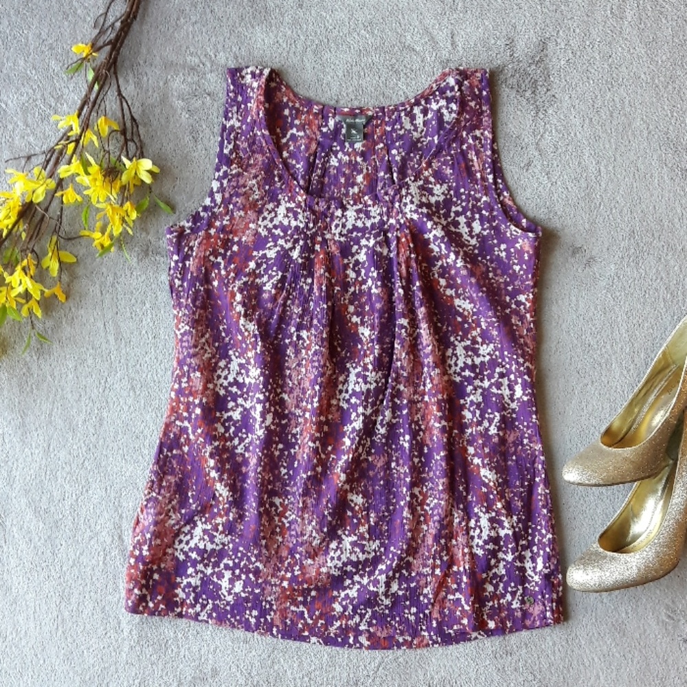 Eddie Bauer Purple & Pink Cotton Floral Blouse Top